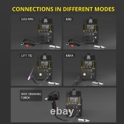 250A 6in1 Aluminum MIG Welder Gas/Gasless MIG Stick Lift TIG/Spool Gun 110V 220V