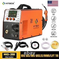 6IN1 Compact MIG Welder withTIG Gun, Gas/Gasless MIG /Lift-TIG/MMA/Spool Gun, 250A