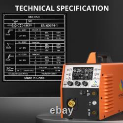 6IN1 Compact MIG Welder withTIG Gun, Gas/Gasless MIG /Lift-TIG/MMA/Spool Gun, 250A
