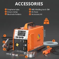 6IN1 Compact MIG Welder withTIG Gun, Gas/Gasless MIG /Lift-TIG/MMA/Spool Gun, 250A
