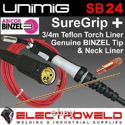 UNIMIG SB24 MIG WELDER TORCH GUN for ALUMINIUM WELDING BINZEL TIP, LINER, NECK