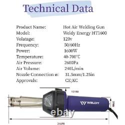 WELDY 1600W Hot Blast Torch Heat Welding Gun Welder Pistol Tool Kit Hot Air Gun